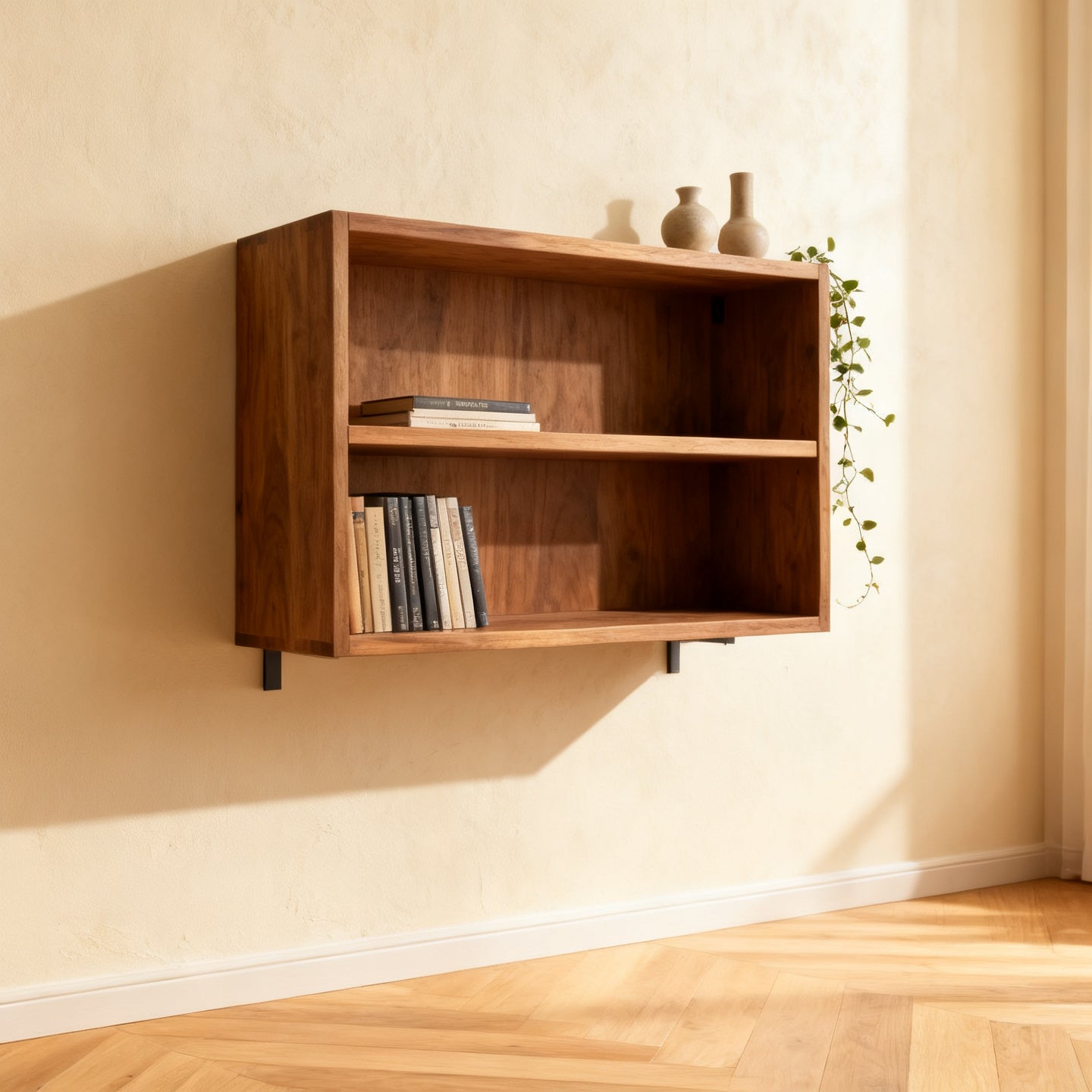 Libreria a muro in rovere in un soggiorno italiano