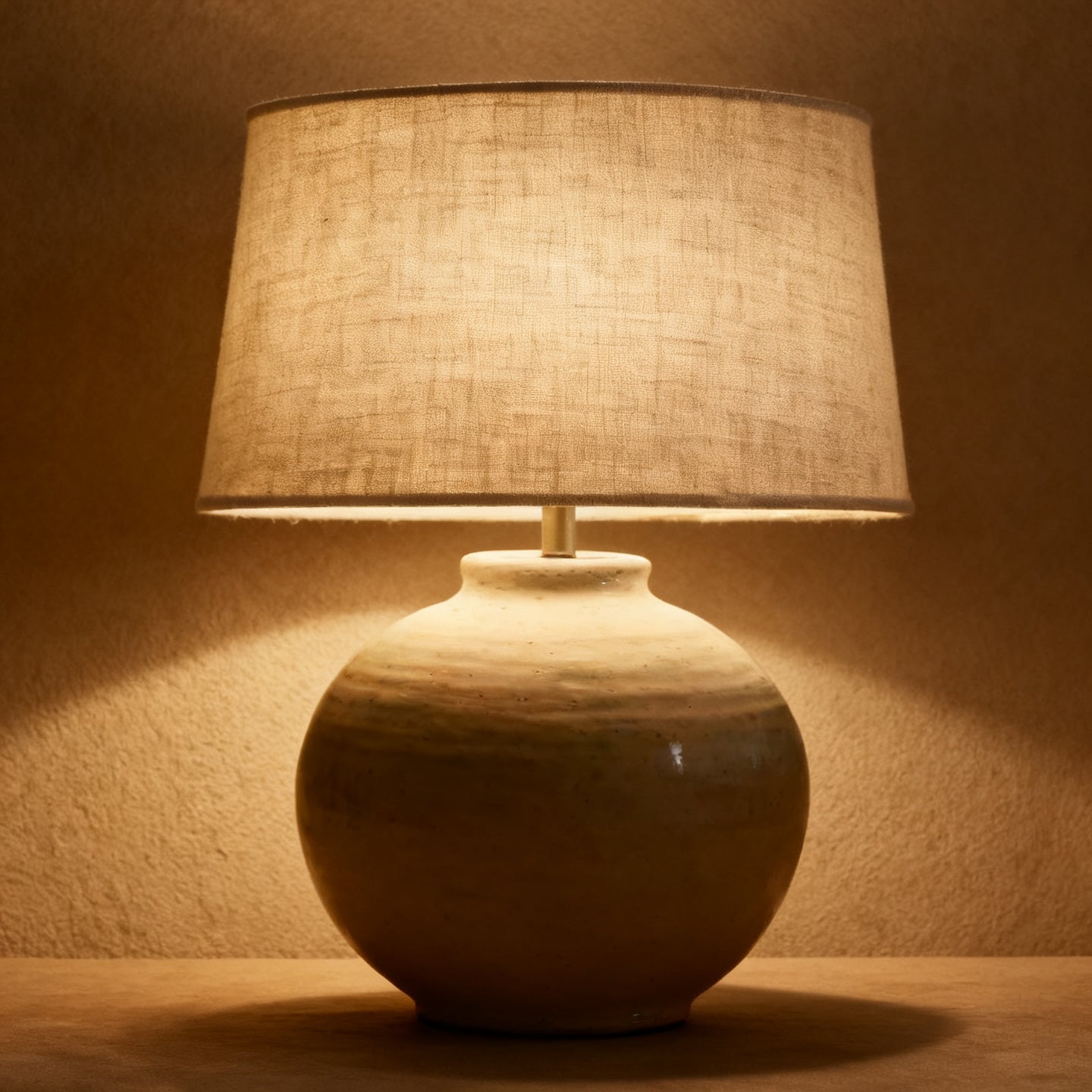 Dettaglio della ceramica e del paralume della lampada