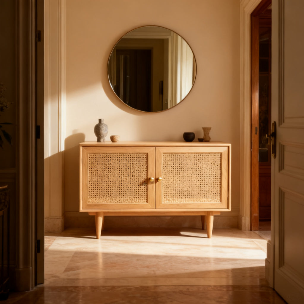 Credenza Cannage in un ingresso elegante con specchio