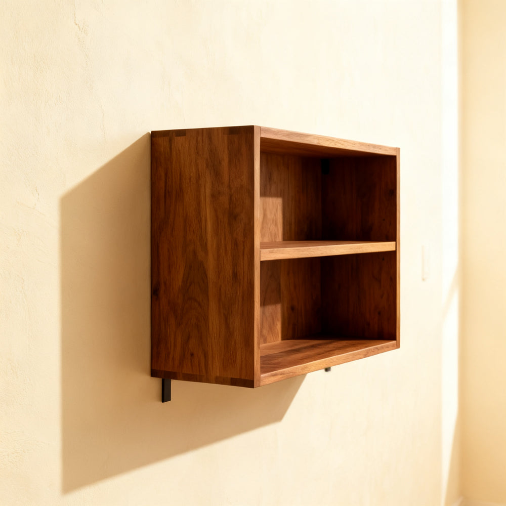 Libreria a muro in rovere vista di tre quarti