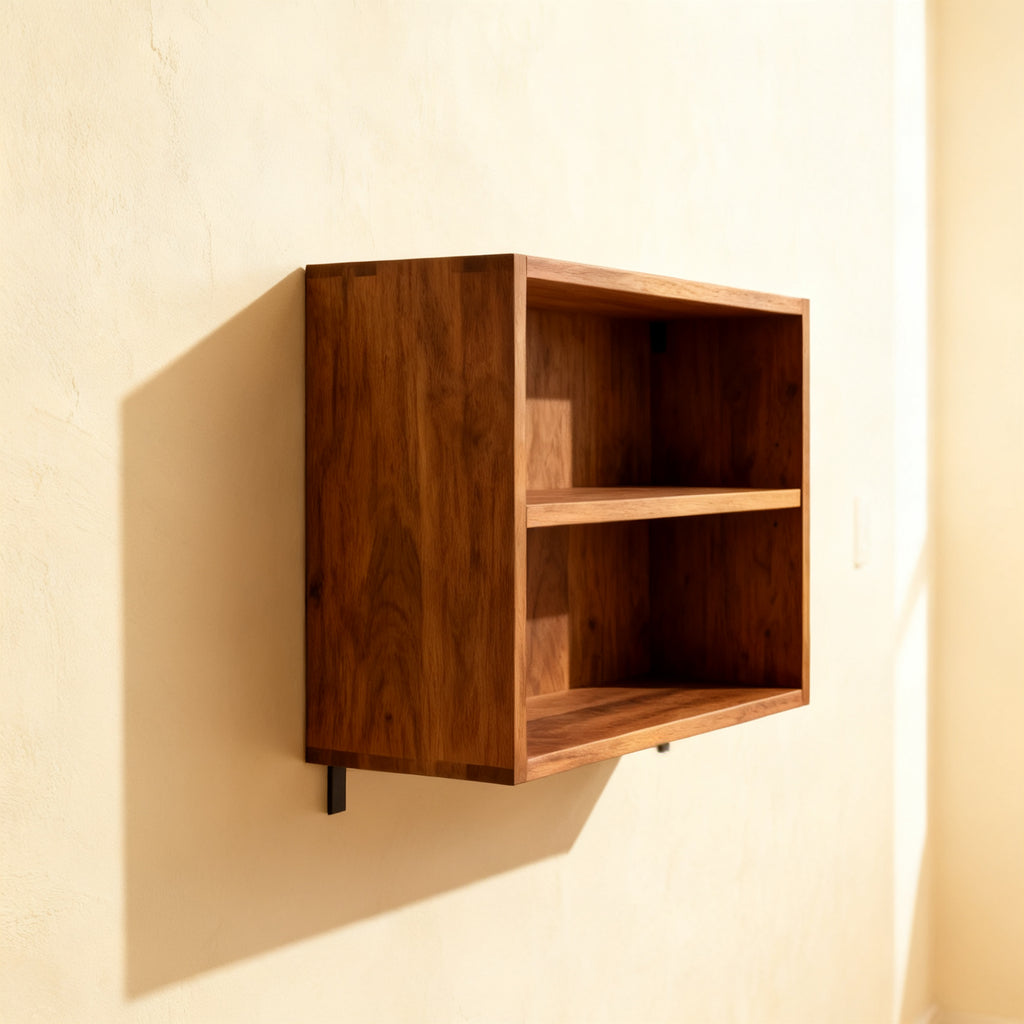 Libreria a muro in rovere vista di tre quarti